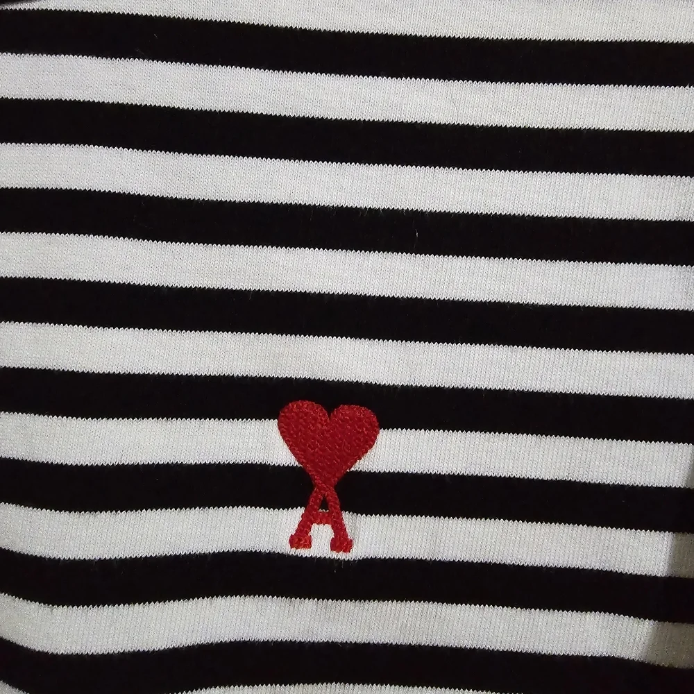 AMI Paris De Coeur Mariniere Long Sleeve Shirt Black/White Stripe size S - Picture 6 of 11